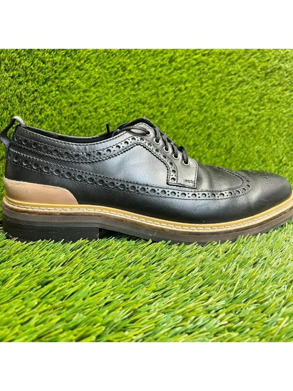 Cole Haan Davidson Grand Mens Size 8 Black Casual Leather Wingtip Oxford Shoes